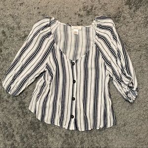 Striped Quarter-Sleeve Peasant Top